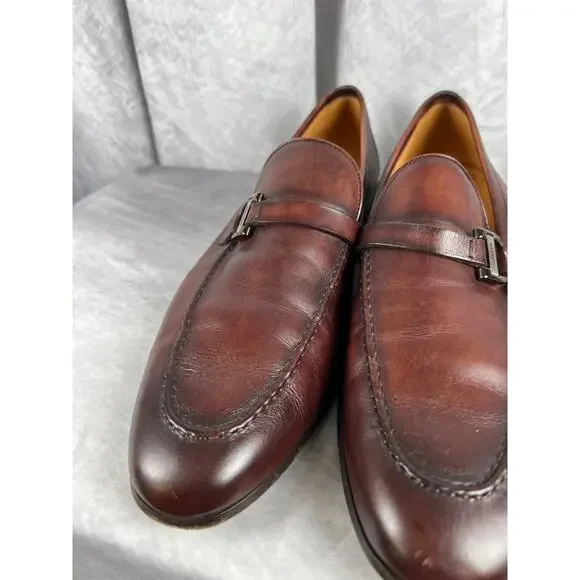 Men's Magnanni Brown Leather Loafers Size 11.5 - Picture 2 of 10